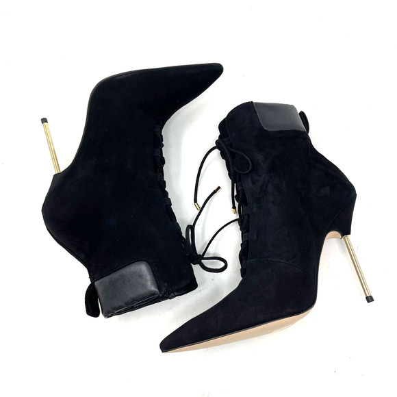 Good American Scandal Lace Up Stilleto Booties Suede Black Size 8.5 GA012K-X - Picture 7 of 9